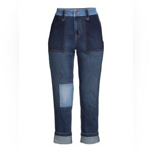 Time and Tru Blue High Rise Cuffed Patchwork Jeans Women’s Size Large